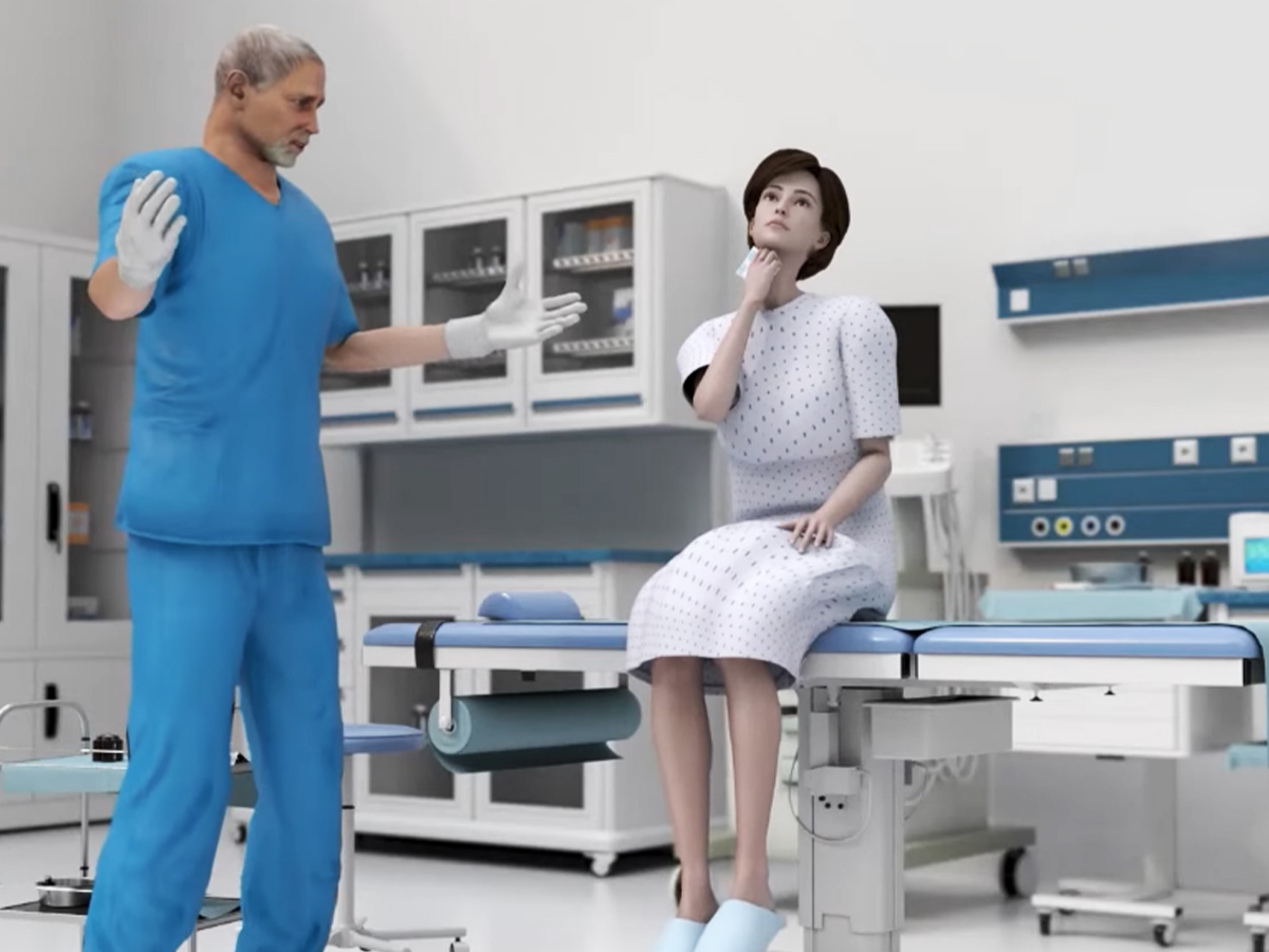 Grafik: Patientin mit Kühlungstuch nach dem Eingriff